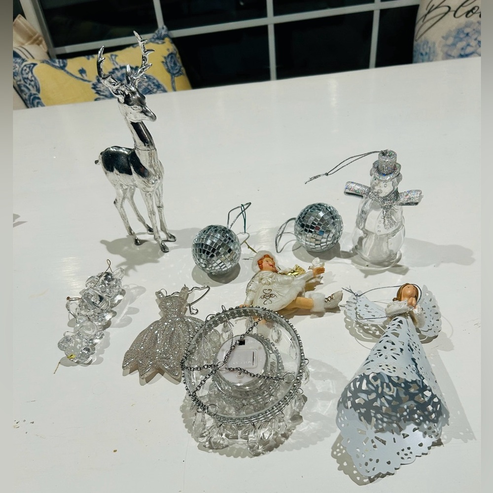 Vintage Lot 9 Mixed Christmas Ornaments  Mirrored Glass,acrylic,metal, Plastic